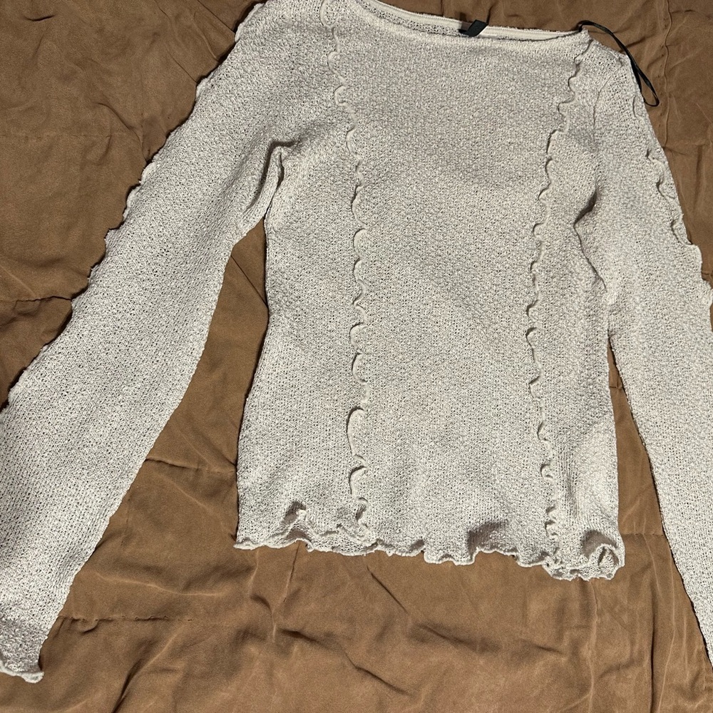 Cream Long Sleeve Sweater with Ruffle Details